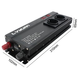 LVYUAN 12V–230V invertteri 1000W jatkuva teho 2000W huipputeho EU-pistoke led-näyttö muokattu siniaalto 4 usb-porttia F-1000A