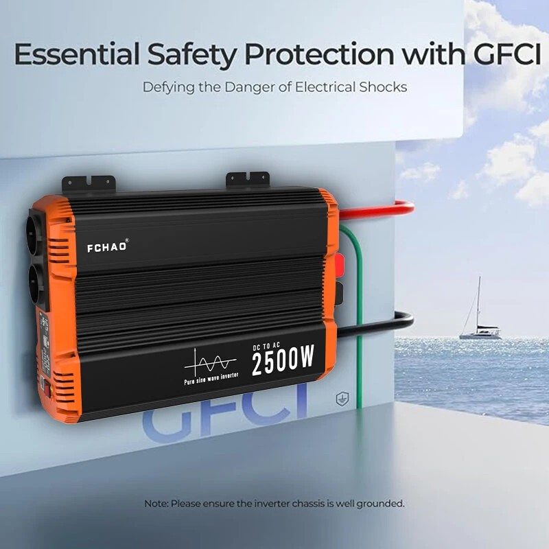 FCHAO KSC-2500W 2500W (5000W huippu) puhdas siniaaltoinvertteri 12/24/48V 230V LCD-näytöllä kaukosäätimellä