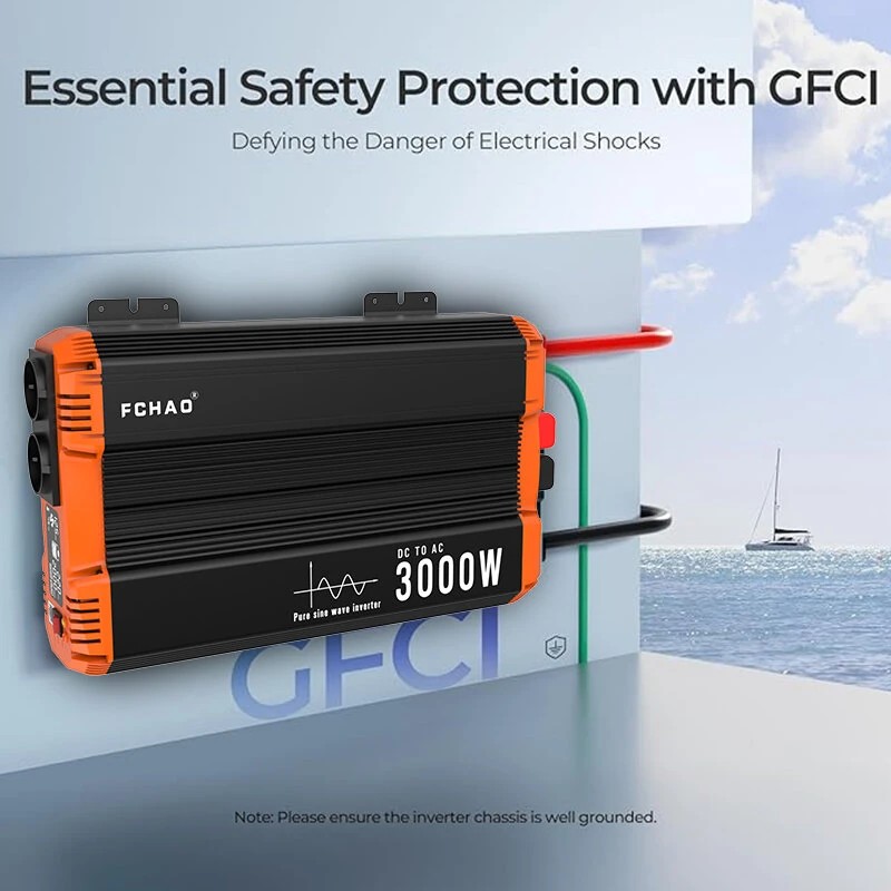 FCHAO puhdas siniaaltoinvertteri 3000W 12/24/48V 230V 6000W huippu kahdella eurooppalaisella pistorasialla näyttö