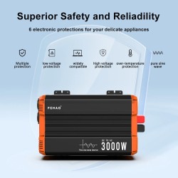 FCHAO puhdas siniaaltoinvertteri 3000W 12/24/48V 230V 6000W huippu kahdella eurooppalaisella pistorasialla näyttö