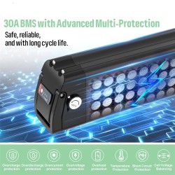 Varstrom 36V 18.2Ah 655.2Wh sähköpyörän akku Hopeakala 30A akunsuojaus 4A laturi sopii 250–1500W moottoreille