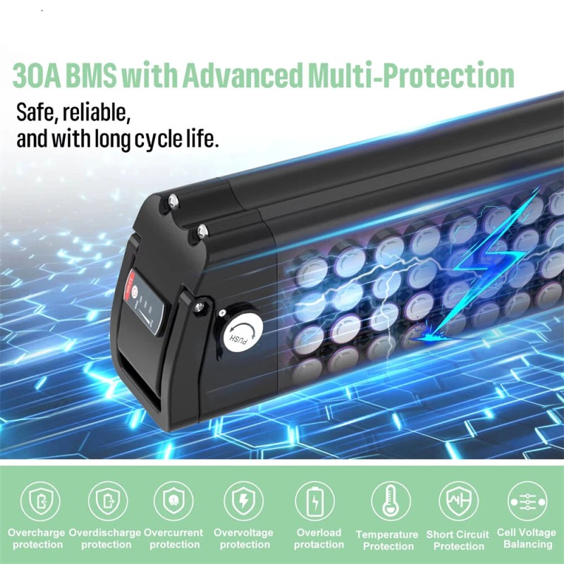 Varstrom 36V 18.2Ah 655.2Wh sähköpyörän akku Hopeakala 30A akunsuojaus 4A laturi sopii 250–1500W moottoreille