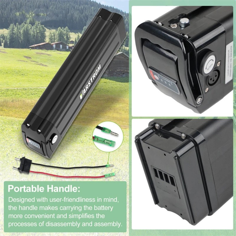 Varstrom 36V 18.2Ah 655.2Wh sähköpyörän akku Hopeakala 30A akunsuojaus 4A laturi sopii 250–1500W moottoreille