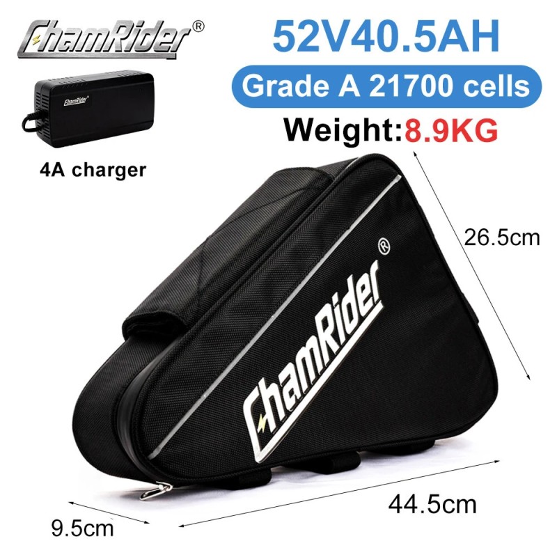 ChamRider 52V kolmioakku 40,5 Ah 2106Wh 21700-solut 4500mAh 50A suojapiiri IP65-suojattu vesitiivis 4A laturi