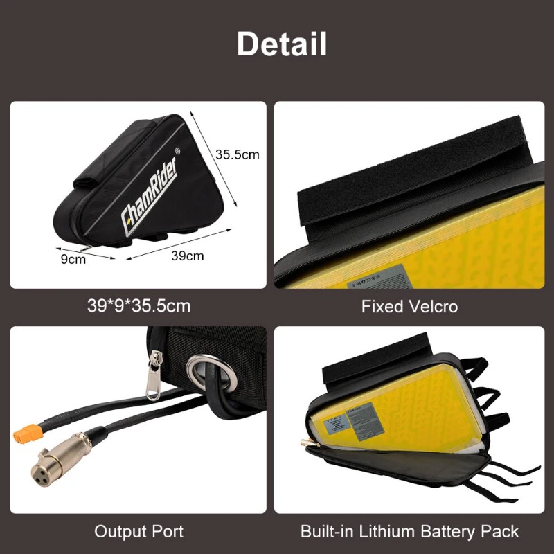 ChamRider 52V kolmioakku 40,5 Ah 2106Wh 21700-solut 4500mAh 50A suojapiiri IP65-suojattu vesitiivis 4A laturi