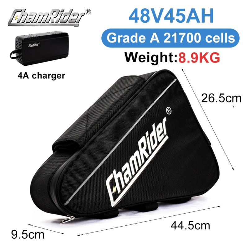 ChamRider 48V 45Ah 2160Wh kolmioakku 21700-kennoilla 50A BMS IP65 nopea 4A laturi sopii 250W-2000W moottoreille