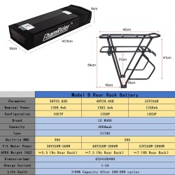 ChamRider malli B 48V 28,8Ah sähköpyörän taka-akku LG 21700-kennoilla 50 A:n suojauksella