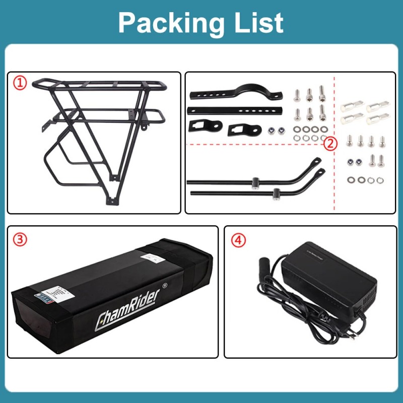 ChamRider malli B 48V 28,8Ah sähköpyörän taka-akku LG 21700-kennoilla 50 A:n suojauksella