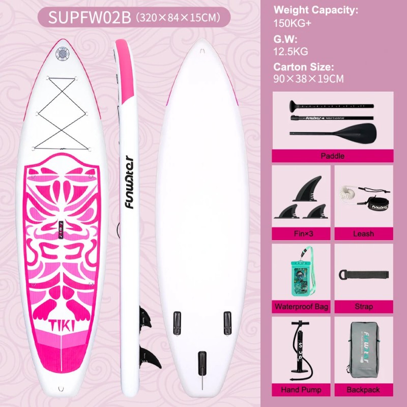 FunWater puhallettava ultrakevyt sup-lauta kaikentasoisille mukana mela pumppu reppu SUPFW02B