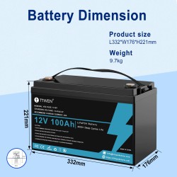 TTWEN 12V 100Ah LiFePO4 akku Bluetoothilla 100A BMS matkailuautoihin ja aurinkojärjestelmiin