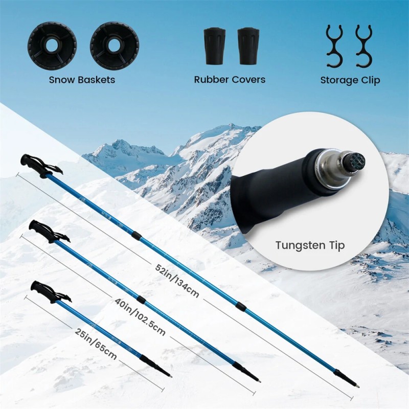 FUNWATER alumiiniset lumikengät 21/25/30 tuumaa helposti puettavat säädettävät sauvat kantokassi