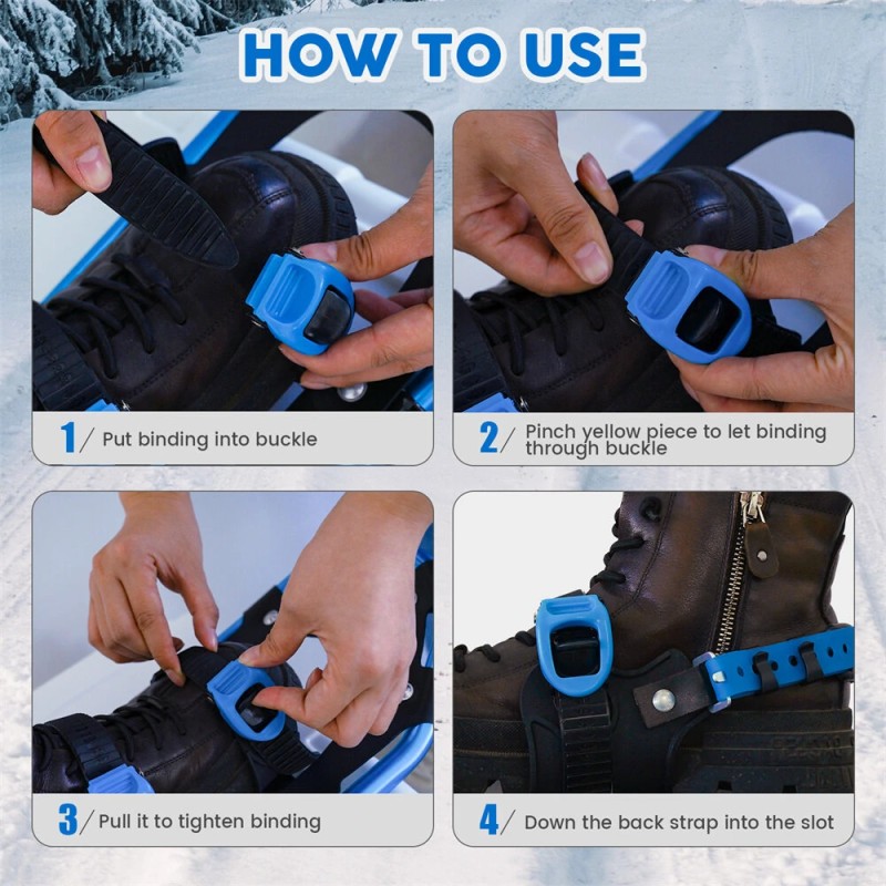 FUNWATER alumiiniset lumikengät 21/25/30 tuumaa helposti puettavat säädettävät sauvat kantokassi