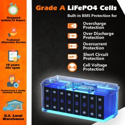 Cloudenergy 12V 200Ah LiFePO4 vara-akku 2560Wh 100A BMS sarjaan ja rinnan