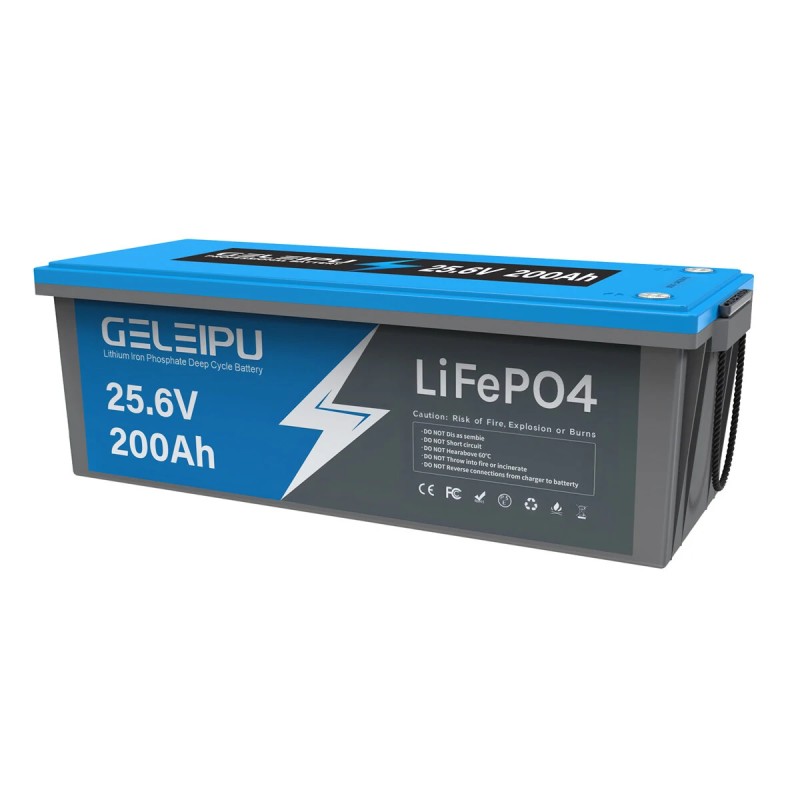 GELEIPU 25,6V 200Ah LiFePO4 akku 5120Wh sisäänrakennettu 100A BMS sopii perämoottoriin ja aurinkojärjestelmään