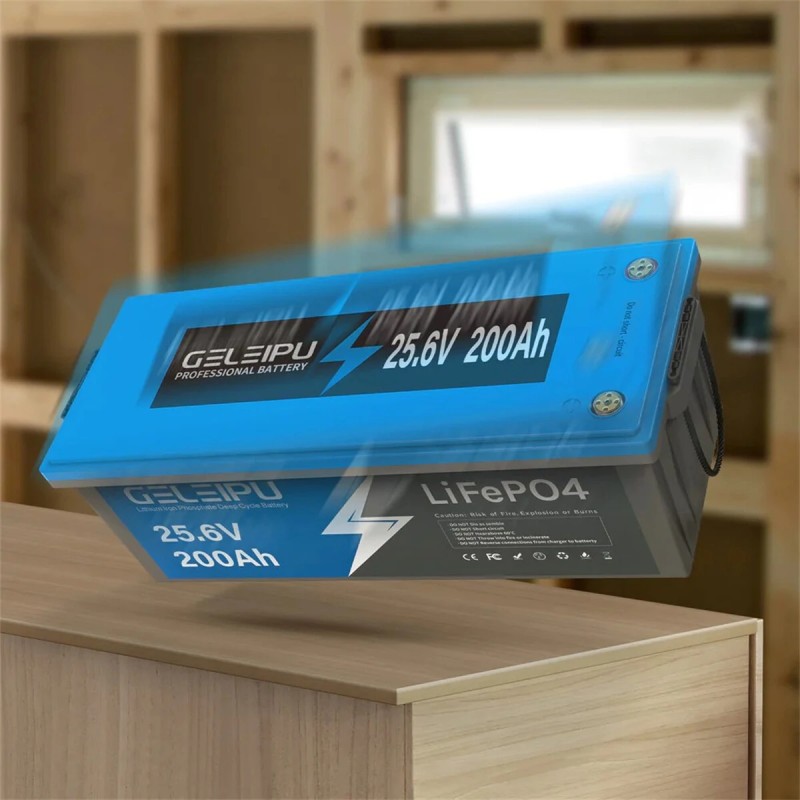 GELEIPU 25,6V 200Ah LiFePO4 akku 5120Wh sisäänrakennettu 100A BMS sopii perämoottoriin ja aurinkojärjestelmään