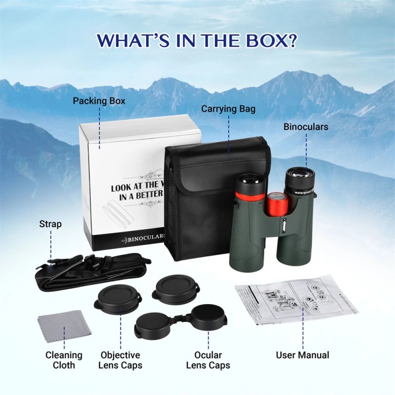 AOMEKIE AO3085 10x42 ED-linssikiikarit BAK4-prisma vesitiiviit aikuisille ja lapsille