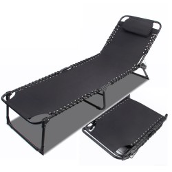 IPRee taittuva rantatuoli 190 58 30cm 150kg maksimikuorma irrotettava niskatuki 4 asentoinen selkänoja musta