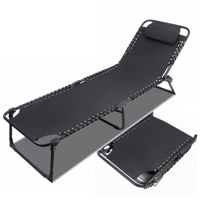 IPRee taittuva rantatuoli 190 58 30cm 150kg maksimikuorma irrotettava niskatuki 4 asentoinen selkänoja musta