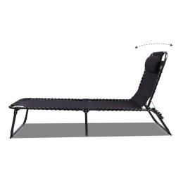 IPRee taittuva rantatuoli 190×58×30cm 150kg maksimikuorma irrotettava niskatuki 4-asentoinen selkänoja musta