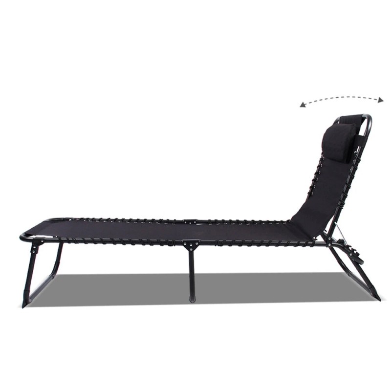 IPRee taittuva rantatuoli 190×58×30cm 150kg maksimikuorma irrotettava niskatuki 4-asentoinen selkänoja musta