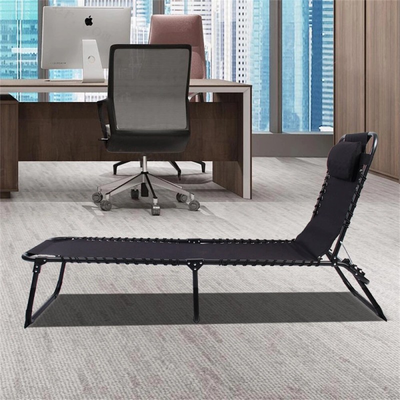 IPRee taittuva rantatuoli 190×58×30cm 150kg maksimikuorma irrotettava niskatuki 4-asentoinen selkänoja musta