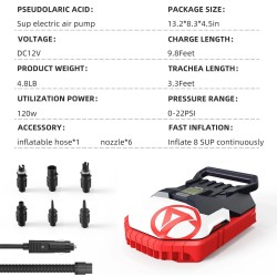 WaveRite 20PSI korkeapaineinen sähköpumppu sup-laudalle täyttö ja tyhjennys 12 V:n autoliittimella