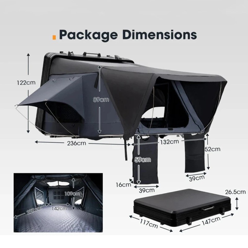Kailop Maq1.0 alumiininen kovakuorinen 3-4 hengen kattoteltta maastoautoihin