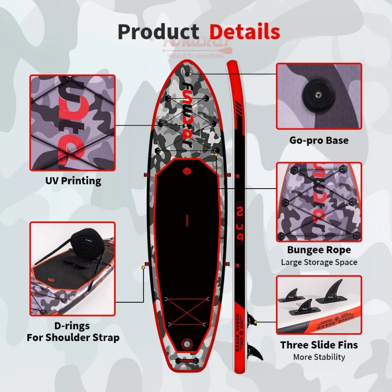 FunWater ilmatäytteinen SUP-lauta punainen koko 330x84x15cm 150 kg kantavuus istuimella vesitiiviillä puhelinkotelolla