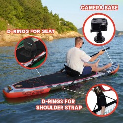 FunWater ilmatäytteinen SUP-lauta punainen koko 330x84x15cm 150 kg kantavuus istuimella vesitiiviillä puhelinkotelolla