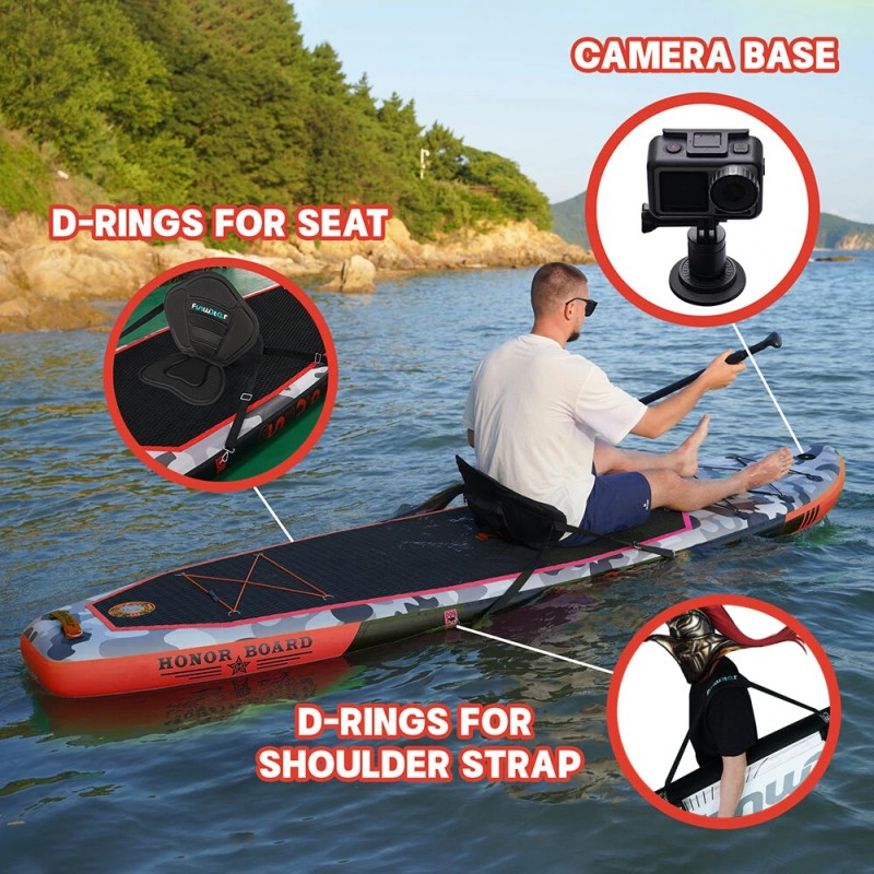 FunWater ilmatäytteinen SUP-lauta punainen koko 330x84x15cm 150 kg kantavuus istuimella vesitiiviillä puhelinkotelolla