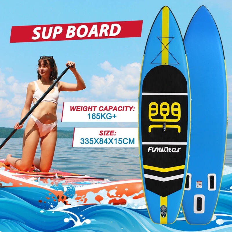 FunWater ilmatäytteinen sup-lauta 335x84x15cm ultrakevyt 10 l vedenpitävä reppu SUPFW03B