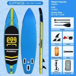 FunWater ilmatäytteinen sup-lauta 335x84x15cm ultrakevyt 10 l vedenpitävä reppu SUPFW03B