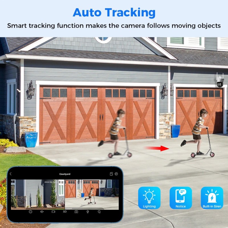 Hiseeu 6MP 4K ulkokamera panorointi ja kallistus kahdella linssillä tekoäly ihmistunnistus