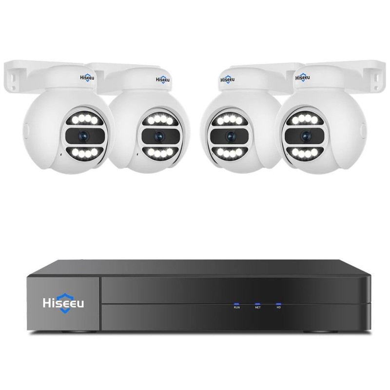 Hiseeu 4 kamerainen 5MP PoE valvontapaketti tekoälyllä ihmisseuranta kaksisuuntainen ääni kohdevalo IP65 sisä ja ulkokäyttö