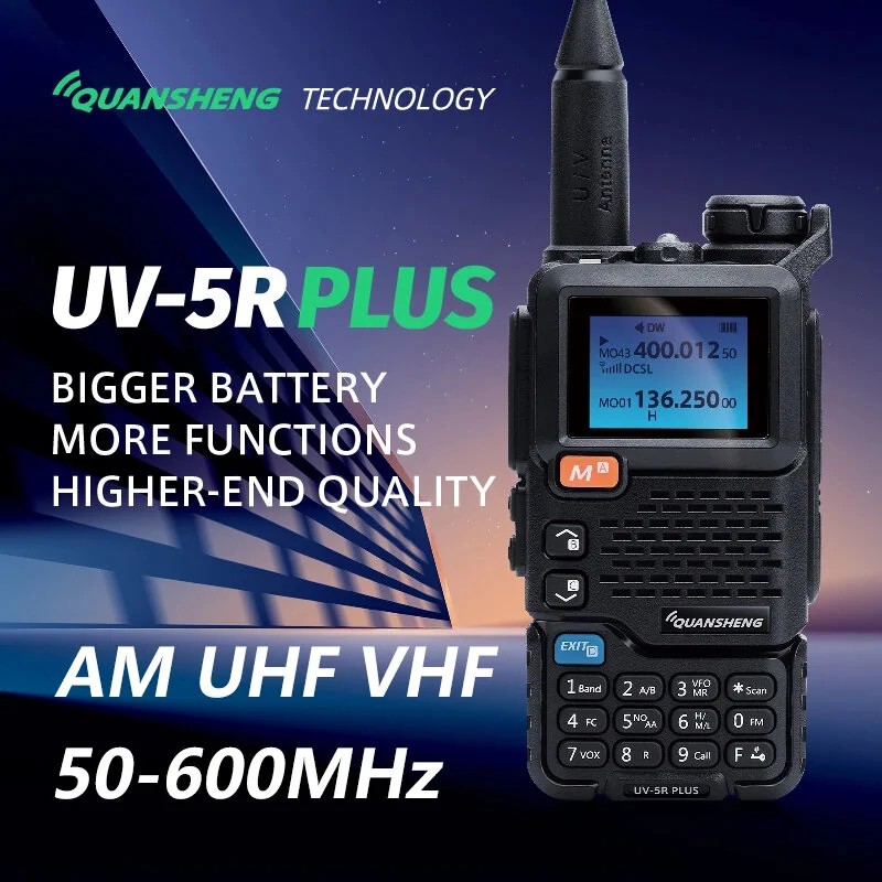 Quansheng UV-5R PLUS 5W ilmailuradio VHF UHF DTMF FM NOAA ladattava kahdensuuntainen radiopuhelin