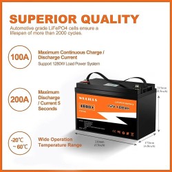 Tehokas 12V 100Ah LiFePO4 akku sisäänrakennetulla BMS:llä aurinko-, matkailuauto- ja venekäyttöön