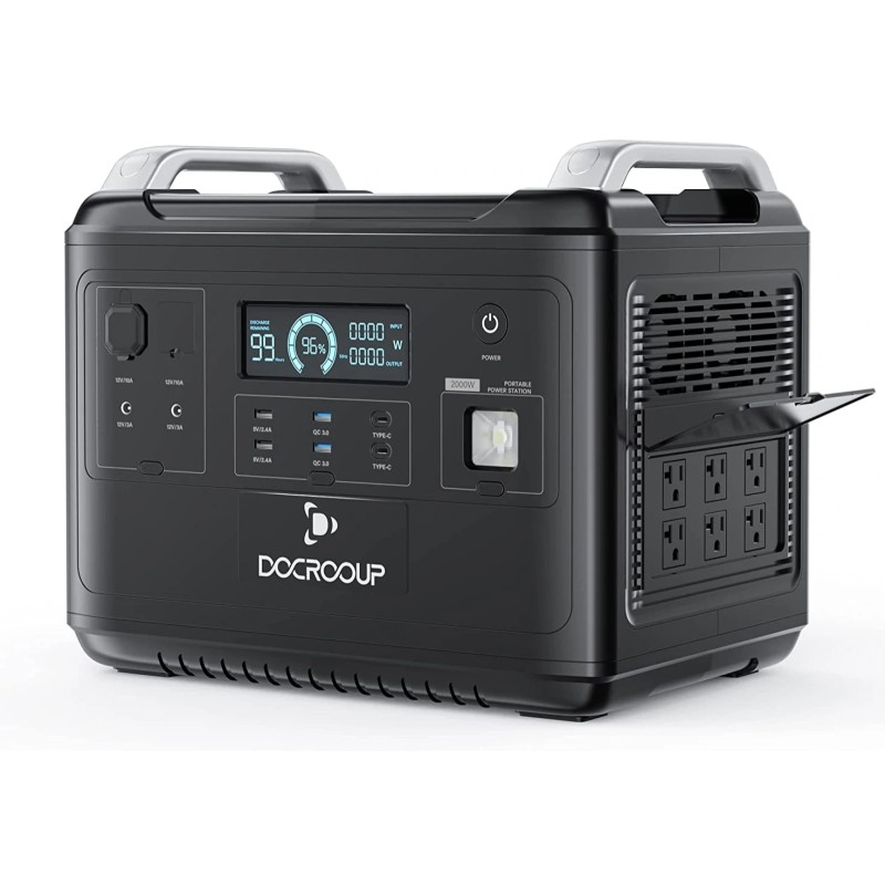 DOCROOUP 2000W kannettava aurinkovoimala LiFePO4 1997Wh varavirtalähde kotiin retkeilyyn hätätilanteisiin
