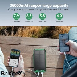 Bakeey 15W 36000mAh aurinkopaneelilla varustettu langaton varavirtalähde neljällä sisäisellä kaapelilla