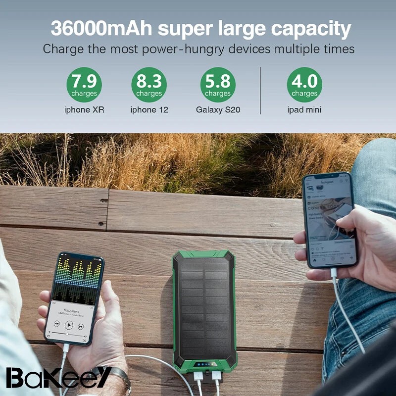 Bakeey 15W 36000mAh aurinkopaneelilla varustettu langaton varavirtalähde neljällä sisäisellä kaapelilla