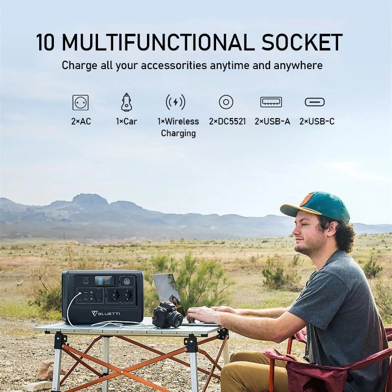 BLUETTI EB70 kannettava virtalähde 716Wh 1000W 32000mAh litiumrautafosfaatti aurinkogeneraattori matkailuun