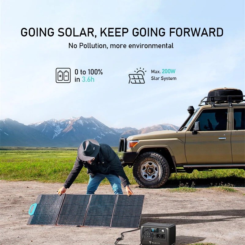 BLUETTI EB70 kannettava virtalähde 716Wh 1000W 32000mAh litiumrautafosfaatti aurinkogeneraattori matkailuun