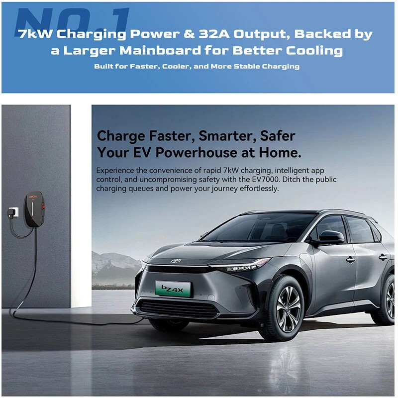 Blackview OSCAL EV7000 seinälle asennettava sähköauton 7 kW 32 A latausasema IP65 sovellusohjauksella