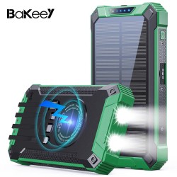 Bakeey 36000mAh aurinkovoimapankki 15W langaton lataus LED valolla kolme tuloa neljä lähtöä