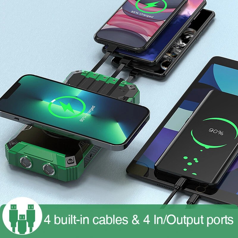 Bakeey 36000mAh aurinkovoimapankki 15W langaton lataus LED-valolla kolme tuloa neljä lähtöä