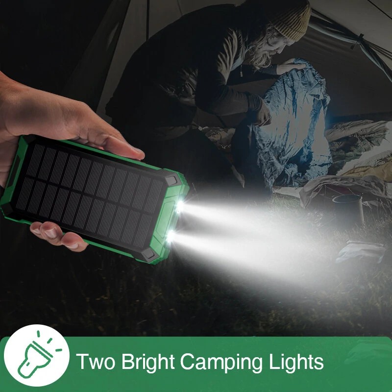 Bakeey 36000mAh aurinkovoimapankki 15W langaton lataus LED-valolla kolme tuloa neljä lähtöä