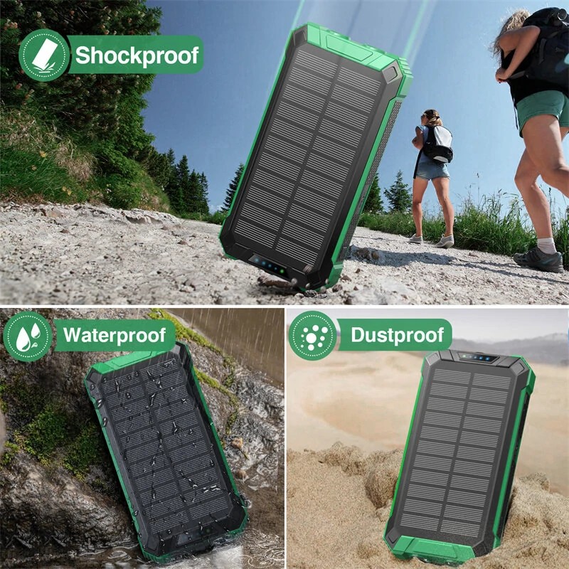 Bakeey 36000mAh aurinkovoimapankki 15W langaton lataus LED-valolla kolme tuloa neljä lähtöä