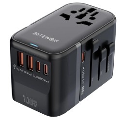 Blitzwolf BW TA2 maailmanlaajuinen 5 toiminen matkasovitin GaN tekniikka 100W pikalataus 2 USB C 2 USB A