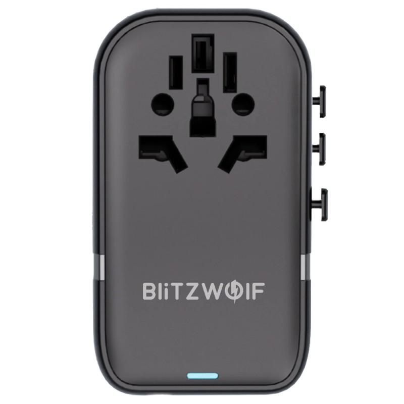 Blitzwolf BW-TA2 maailmanlaajuinen 5-toiminen matkasovitin GaN-tekniikka 100W pikalataus 2×USB-C 2×USB-A