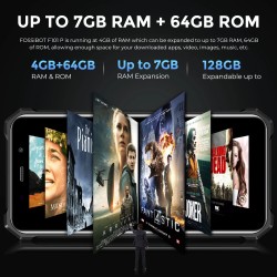 FOSSiBOT F101P kestävä 4G-älypuhelin voimakas kaiutin 7GB muisti 64GB tallennustila 10600mAh akku IP68 24MP-kamera