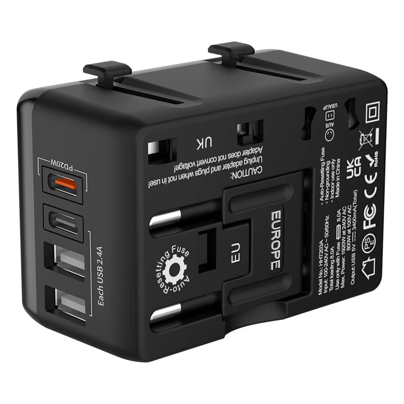 BlitzWolf BW-TA1 universaali matkasovitin neljällä USB-portilla PD20W yhteensopiva